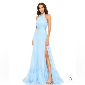 Brand New Max Duggal Halter Pleated Chiffon Gown